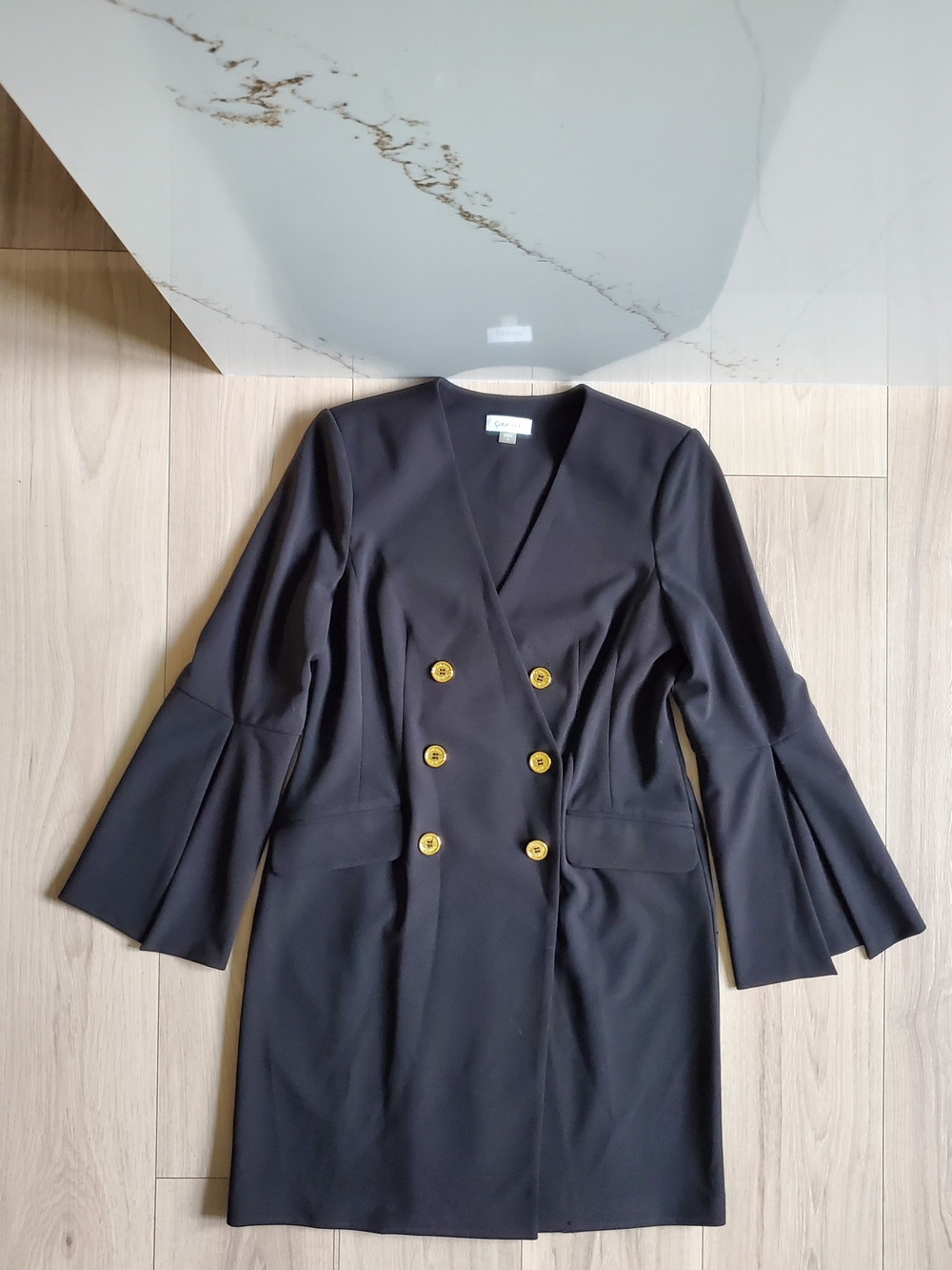Calvin Klein Blazer Dress Womens 6 Black Double-Breasted Gold Buttons Stretch